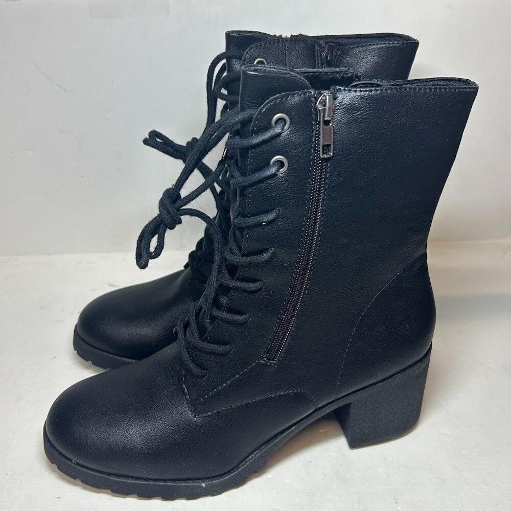 Sun Stone Womens 7 M Black Sheila Lace Up Block Heel Booties NIB XJ4 - Picture 3 of 5